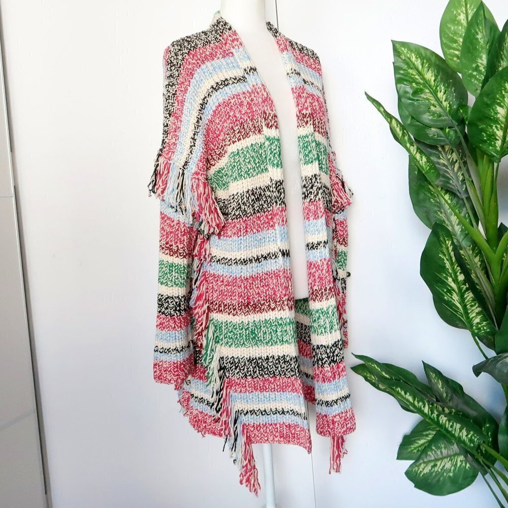 Maje Missy Multicolor Stripe Fringe Knit Long Sleeve Open Front Cardigan Small S - Picture 4 of 15